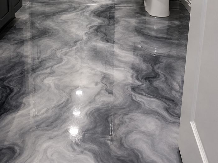 Marbled grey metallic epoxy floor